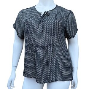 Quintessential Sheer Blouse Black + White Short Sleeve Whimsigoth Peasant Top XL